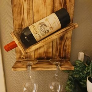 Vinstativ for vegg, 1 flaske+ 2 glass