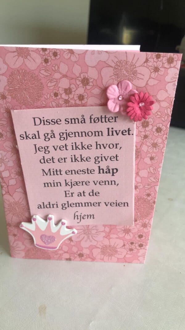 Kort til fødsel/babyshower/navnefest/dåp til jente