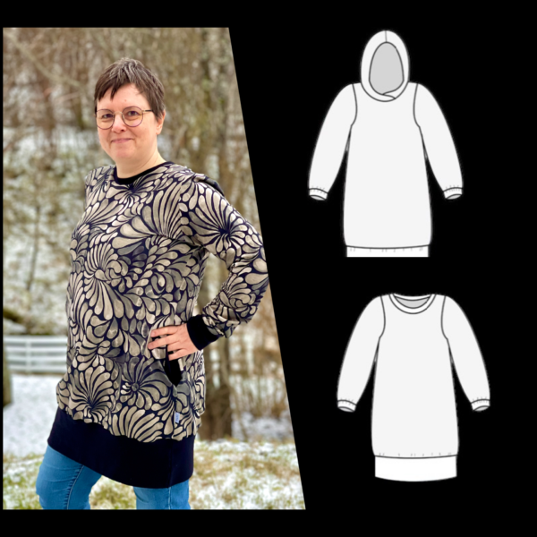 *SYS PÅ BESTILLING* Genserkjole "Hilda hoodie" str. XS - 4XL