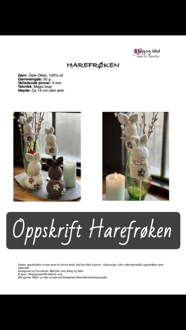 Strikkeoppskrift påskehare, oppskrift Harefrøken