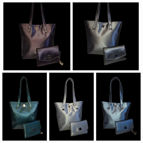Sett: Tote med matchende clutch