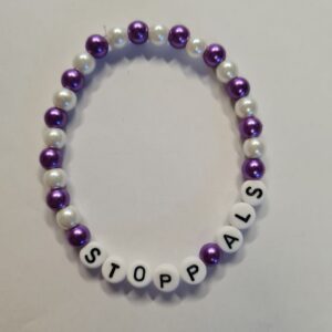 Dame ALS-armbånd «STOPP ALS» (Lilla/hvitt voksperler)