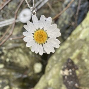 MARGERITT blomstersmykke av ekte tørket blomst på 925 sølvkjede
