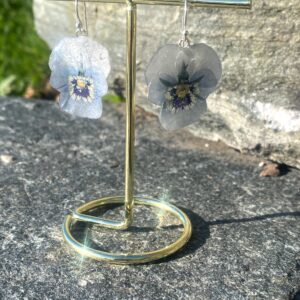 LAVENDELBLÅ FIOLER øredobber, ekte tørket stemorsblomst, 925 sølv ørekroker