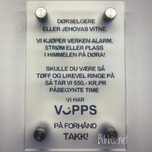 Skilt for dørselgere/predikanter