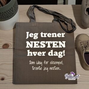 Tøynett med artig tekst om trening