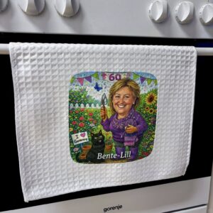 Kopphåndkle med karikatur