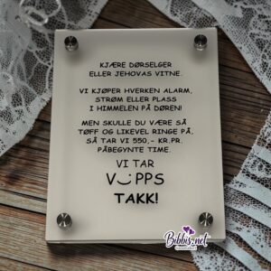 Skilt for dørselgere/predikanter
